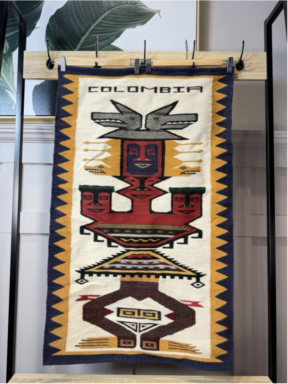 Vintage NATIVE South American Hand Woven WOOL Tapestry WALL HANGING/RUG 40”x24”